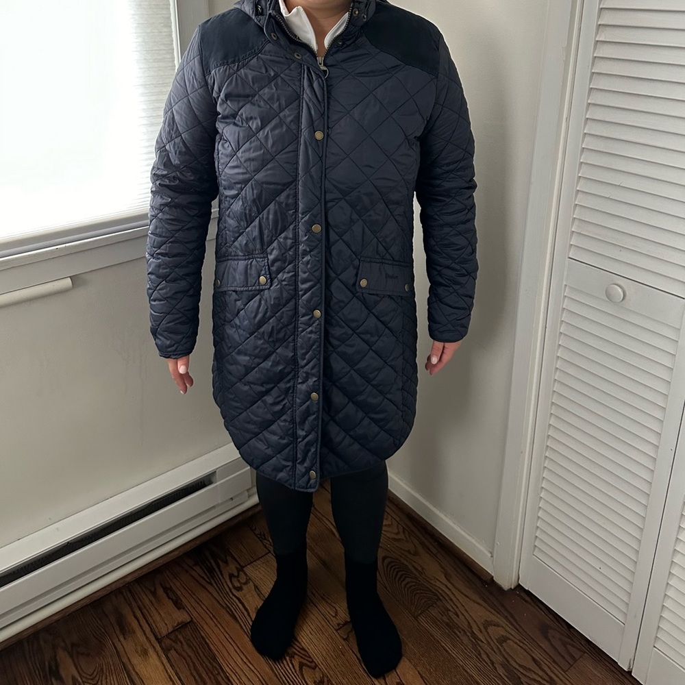 Navy Barbour Long Quilted Field Coat